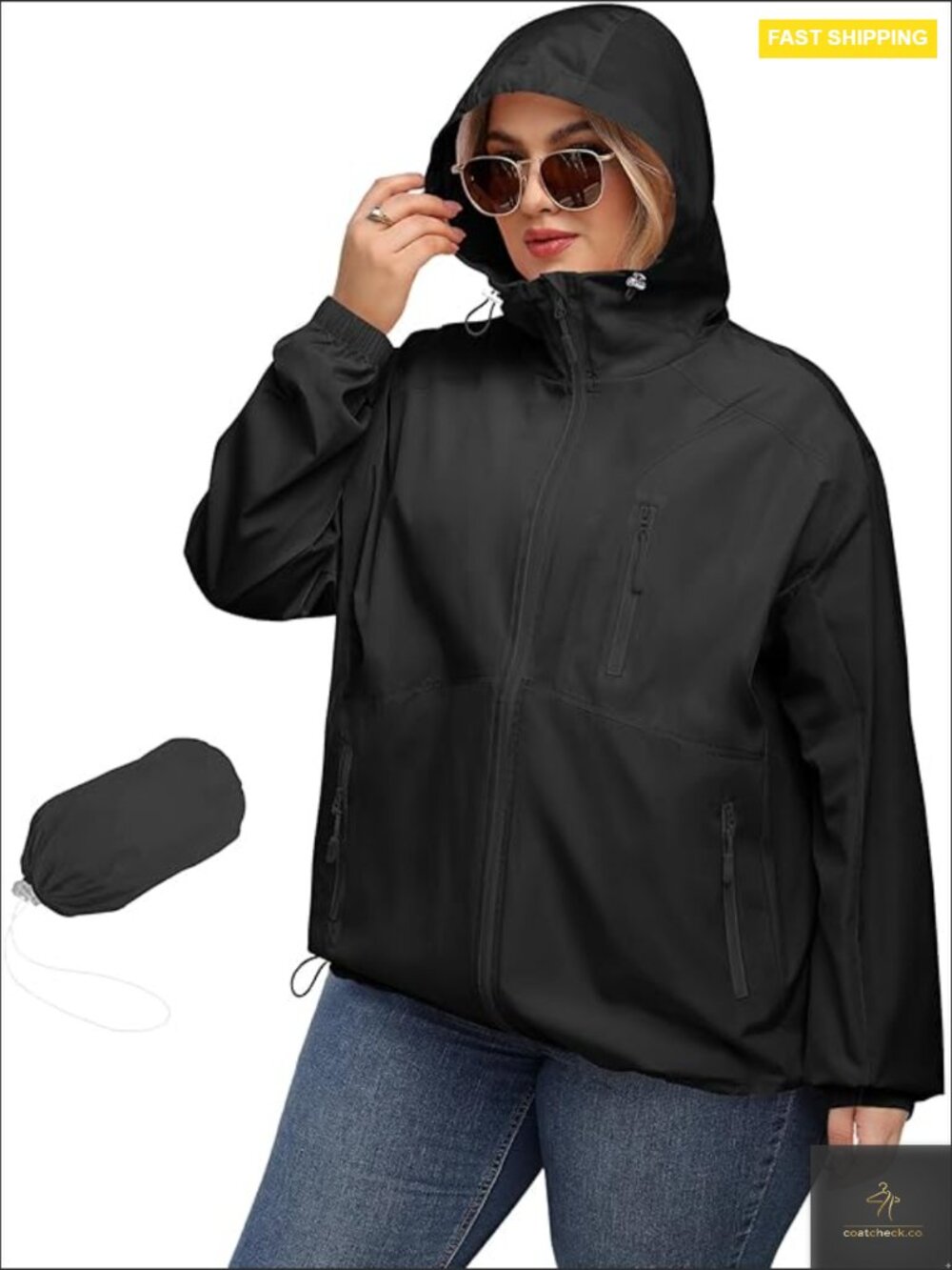 Plus Size Lightweight Rain Jacket Waterproof Hooded Packable Trench Coat Outdoor